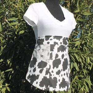 Cow Print Adult Half Apron Black & Gray Handmade Reversible Cotton Large Pockets